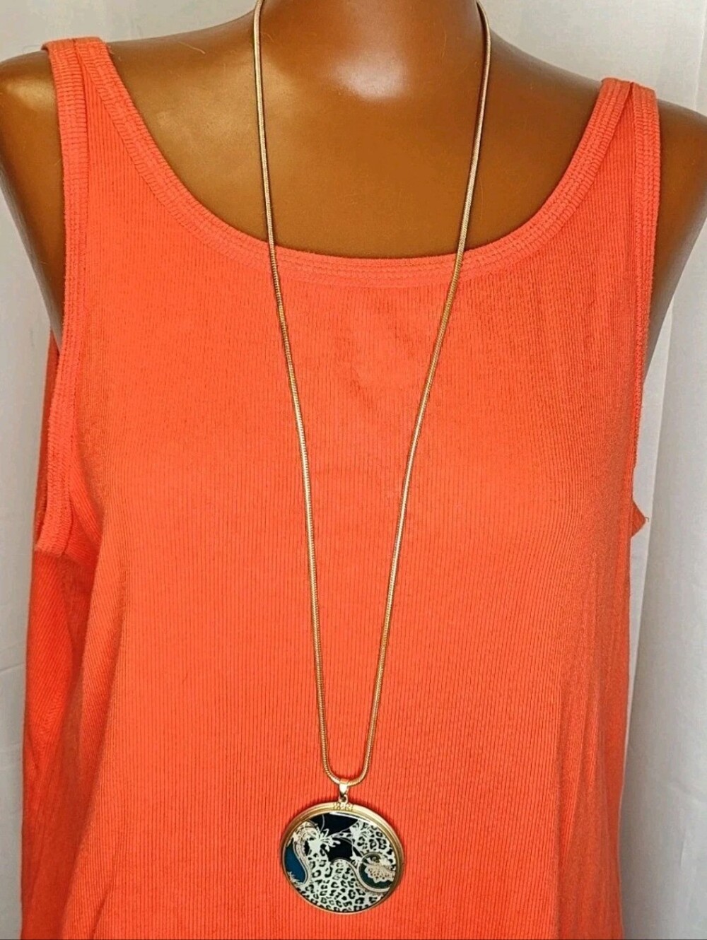 Chico's Leopard Medallion Pendant Necklace Gold Tone Long Opera Snake Chain Nwt - Picture 4 of 11